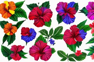 A psychedelic looking colorful hibiscus flower tattoo idea