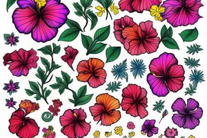 A trippy looking colorful hibiscus flower tattoo idea