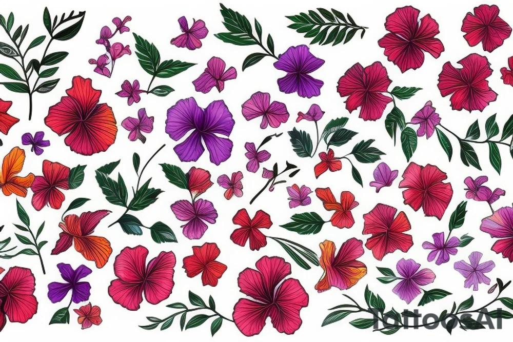 A trippy looking colorful hibiscus flower tattoo idea