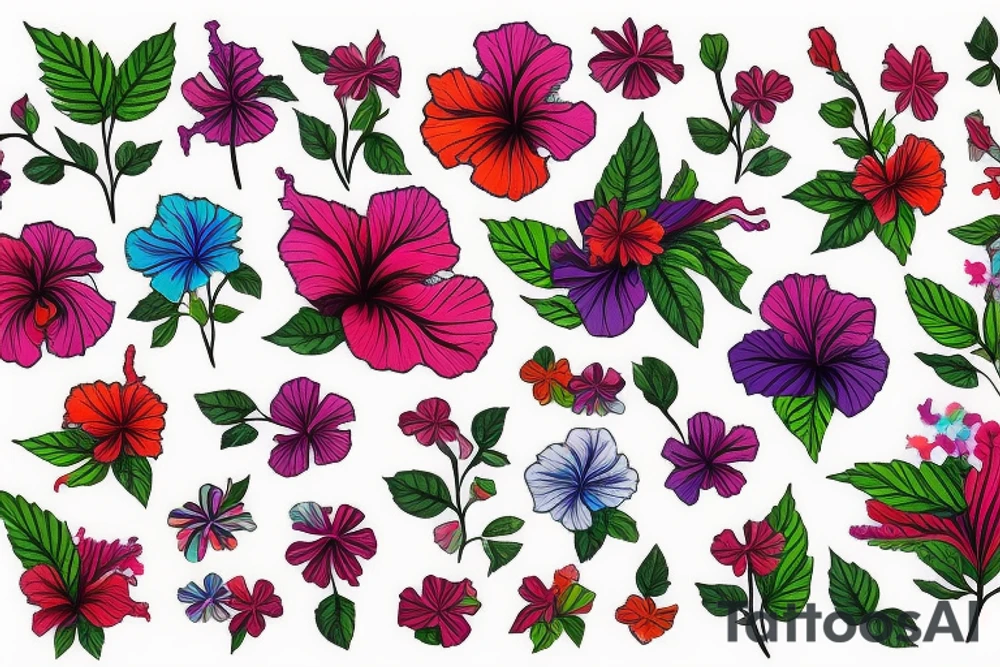 A trippy looking colorful hibiscus flower tattoo idea
