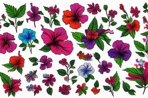 A trippy looking colorful hibiscus flower tattoo idea