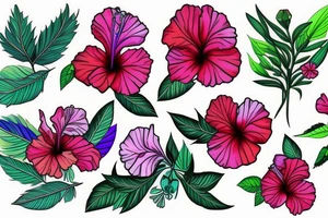A trippy looking colorful hibiscus flower tattoo idea