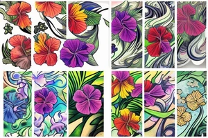 A trippy looking colorful hibiscus flower tattoo idea