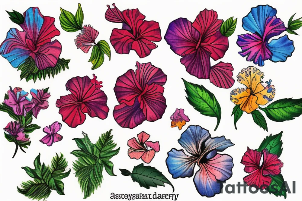 A trippy looking colorful hibiscus flower tattoo idea