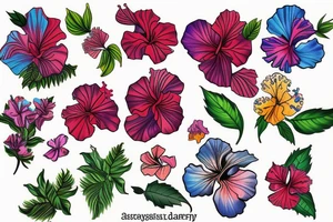 A trippy looking colorful hibiscus flower tattoo idea