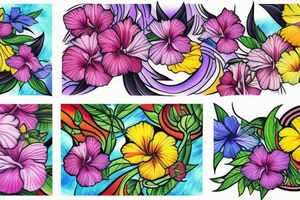A trippy looking colorful hibiscus flower tattoo idea