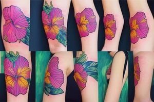 A trippy looking colorful hibiscus flower tattoo idea