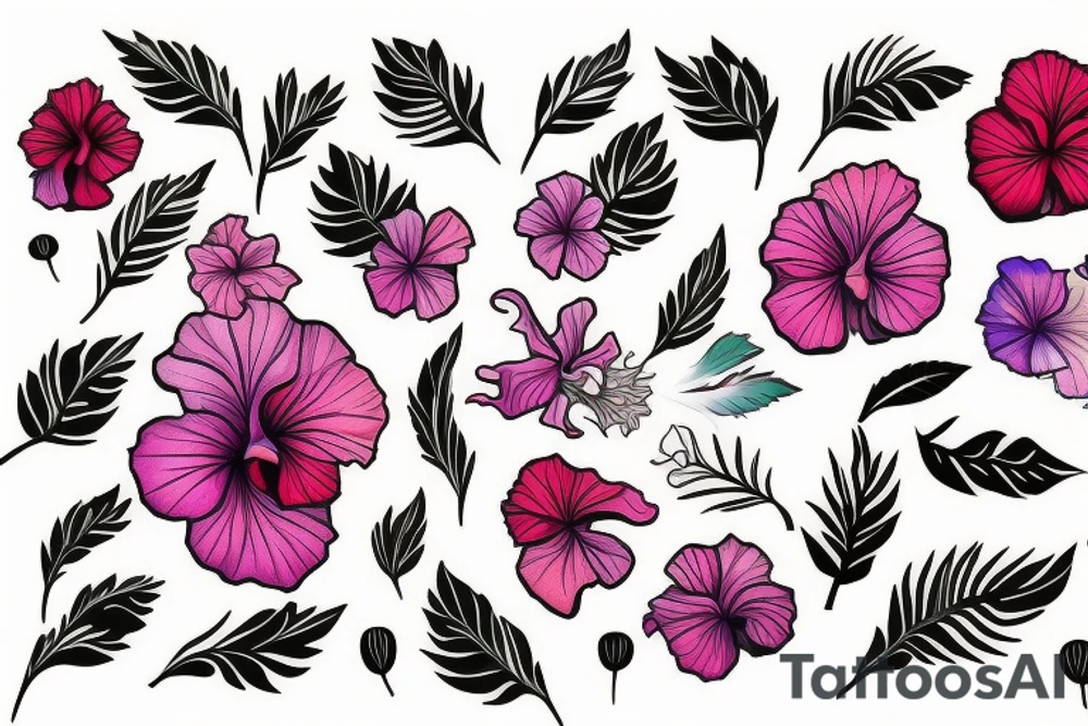 A trippy looking colorful hibiscus flower tattoo idea