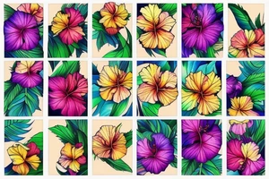 A trippy looking colorful hibiscus flower tattoo idea