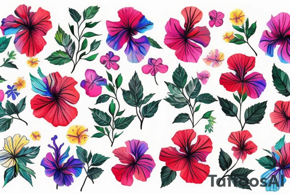 A trippy looking colorful hibiscus flower tattoo idea