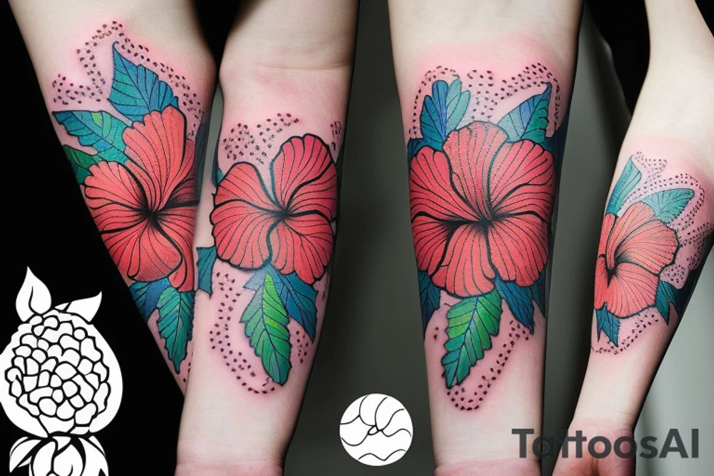 A trippy looking colorful hibiscus flower tattoo idea