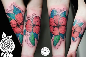 A trippy looking colorful hibiscus flower tattoo idea