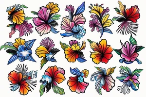 A trippy looking colorful hibiscus flower tattoo idea