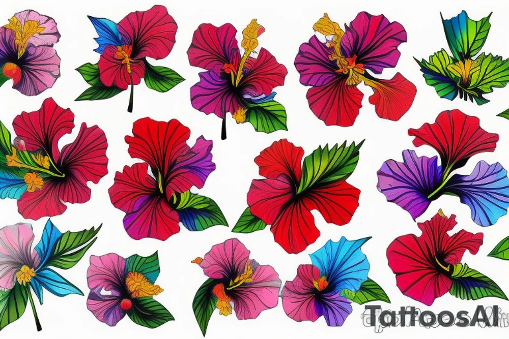 A trippy looking colorful hibiscus flower tattoo idea