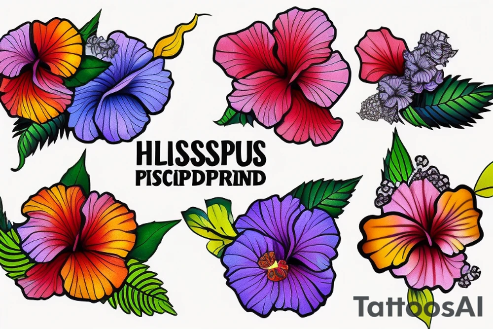 A trippy looking colorful hibiscus flower tattoo idea