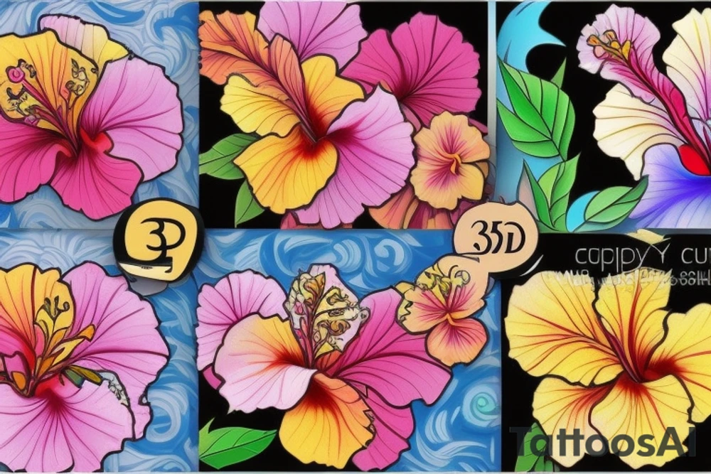 A trippy looking colorful hibiscus flower tattoo idea