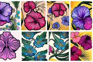A trippy looking colorful hibiscus flower tattoo idea