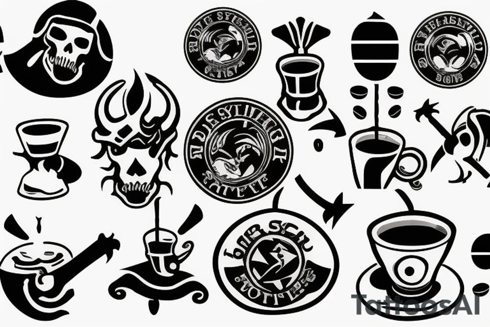 espresso portafilter spilling forming a sea of thieves logo tattoo idea