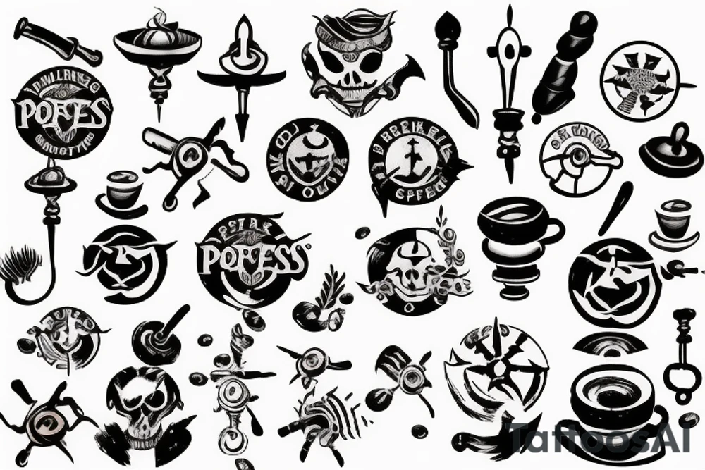 espresso portafilter spilling forming a sea of thieves logo tattoo idea