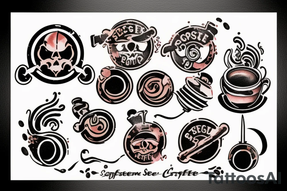 espresso portafilter spilling forming a sea of thieves logo tattoo idea