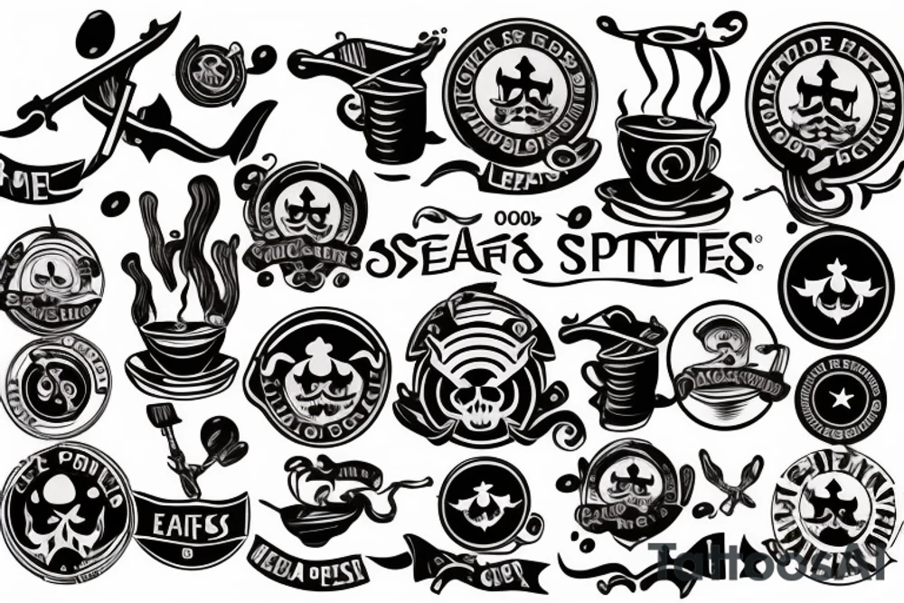 espresso portafilter spilling forming a sea of thieves logo tattoo idea