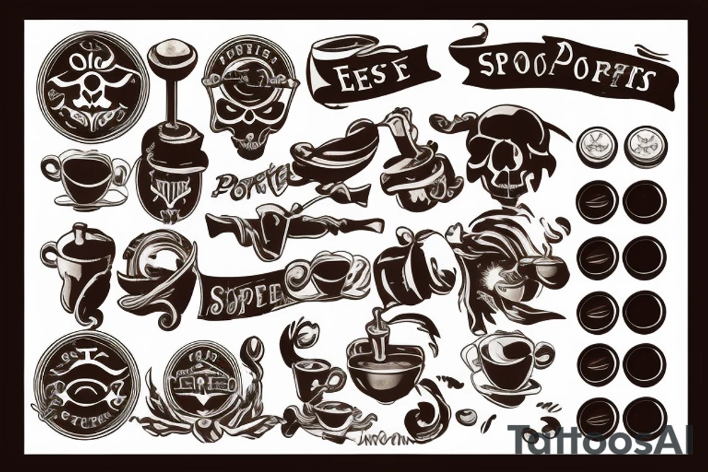 espresso portafilter spilling forming a sea of thieves logo tattoo idea