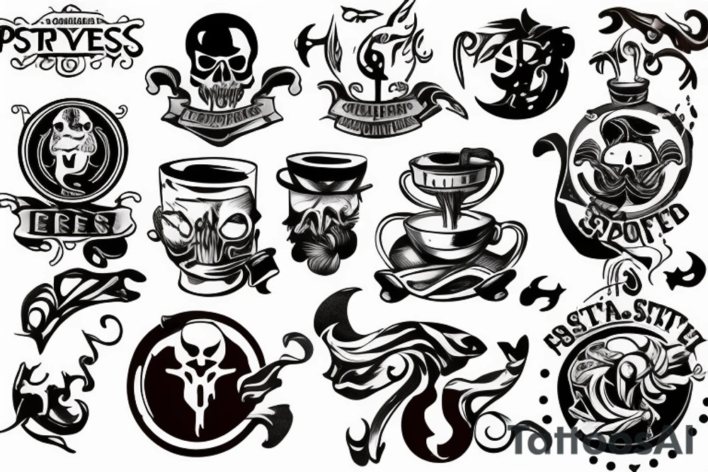 espresso portafilter spilling forming a sea of thieves logo tattoo idea