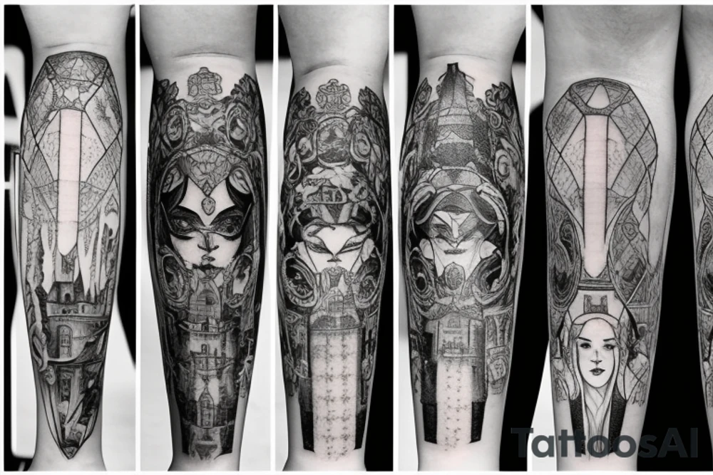 a castle with a dense shading but a leg tattoo idea a castle with a dense shading but a leg tattoo idea