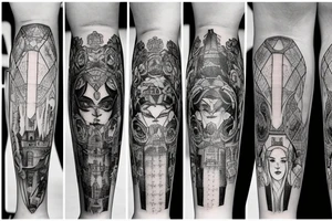 a castle with a dense shading but a leg tattoo idea