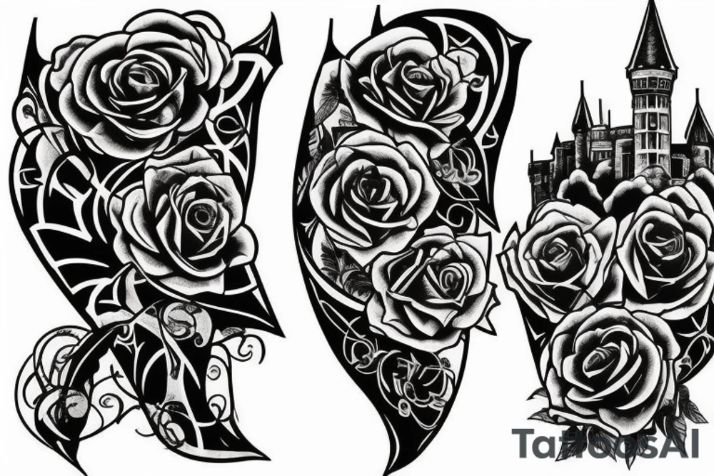 a castle with a dense shading but a leg tattoo idea a castle with a dense shading but a leg tattoo idea