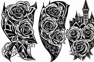 a castle with a dense shading but a leg tattoo idea