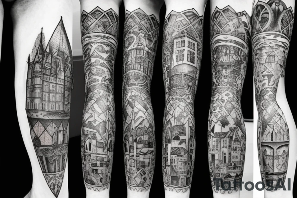a castle with a dense shading but a leg tattoo idea a castle with a dense shading but a leg tattoo idea