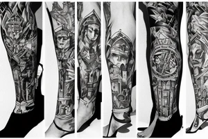 a castle with a dense shading but a leg tattoo idea
