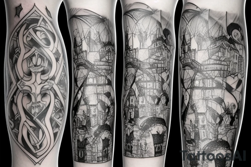 a castle with a dense shading but a leg tattoo idea a castle with a dense shading but a leg tattoo idea