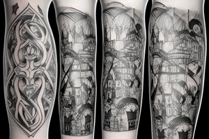 a castle with a dense shading but a leg tattoo idea