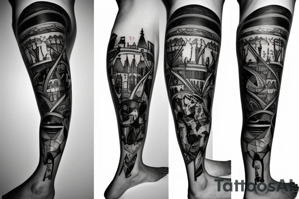 a castle with a dense shading but a leg tattoo idea a castle with a dense shading but a leg tattoo idea