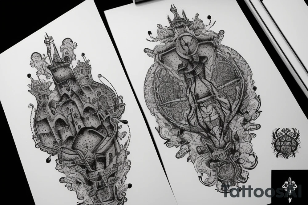 hard-painted castle tattoo idea