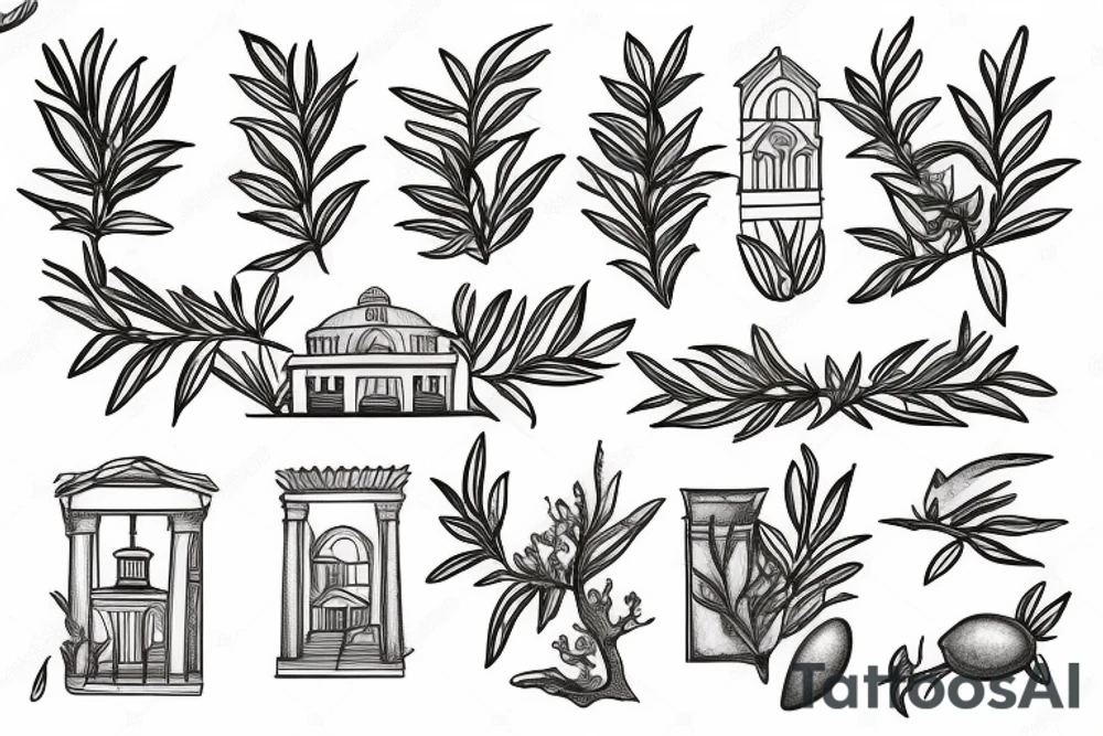 Greek house with olive tree tattoo idea