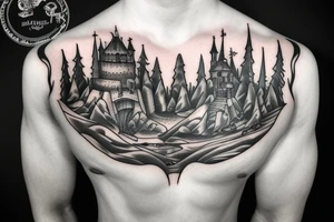black castle in the forest tattoo idea
