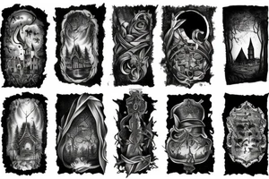 black castle in the forest tattoo idea