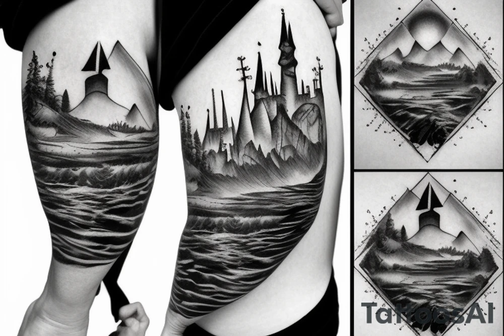 black castle in the forest tattoo idea
