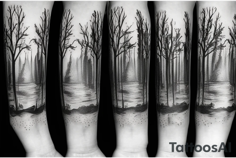 black castle in the forest tattoo idea