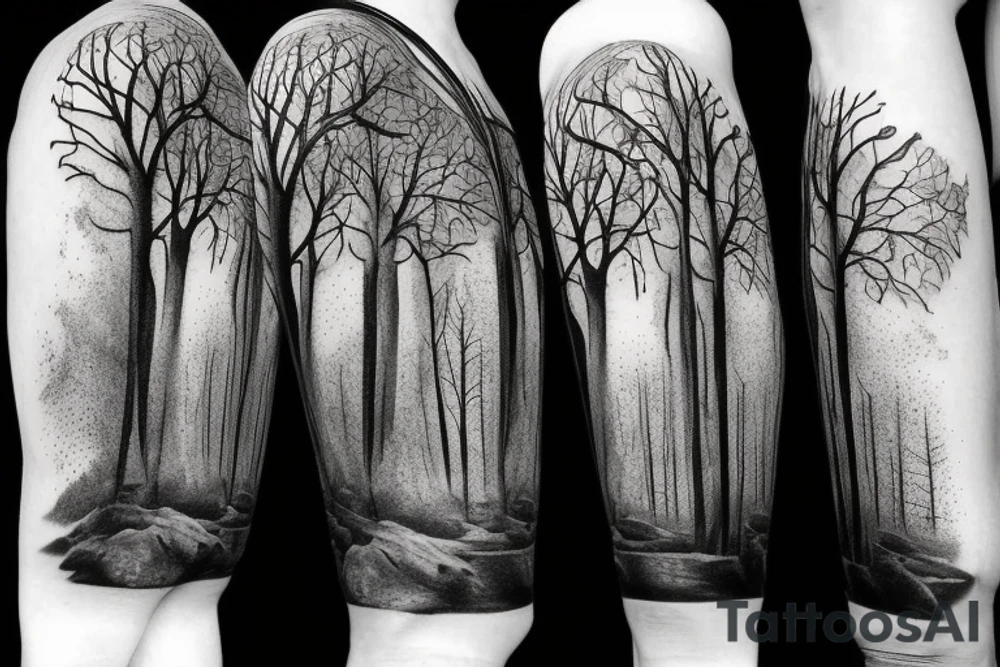 black castle in the forest tattoo idea