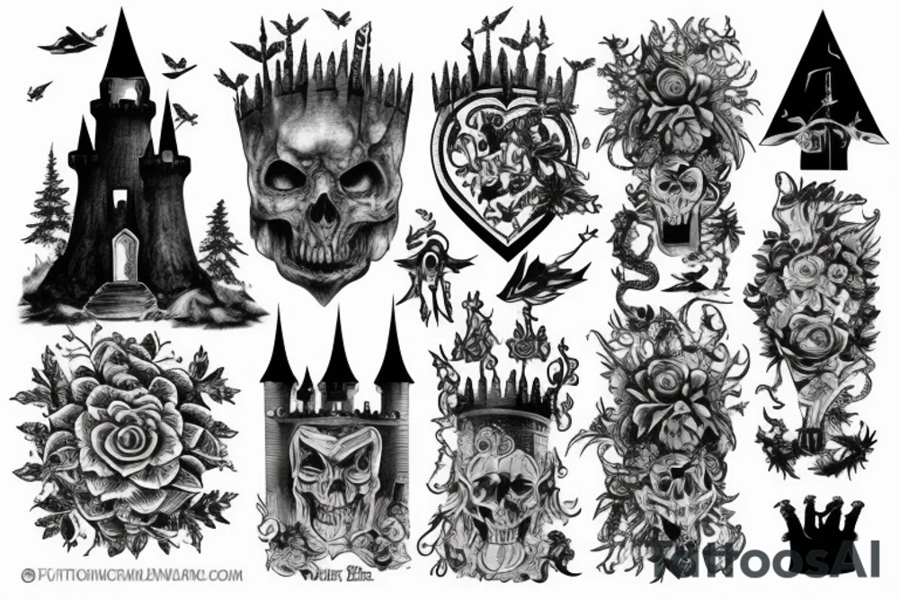 black castle in the forest tattoo idea