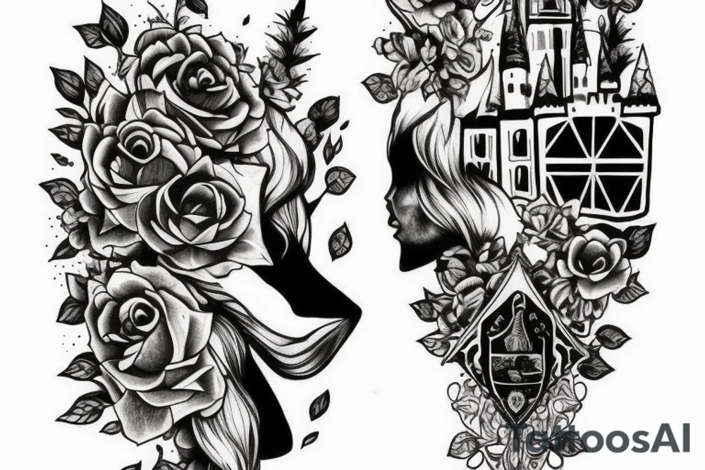 black castle in the forest tattoo idea