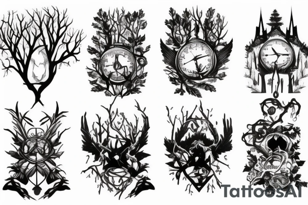black castle in the forest tattoo idea