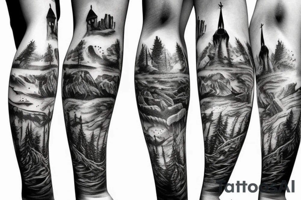 black castle in the forest tattoo idea