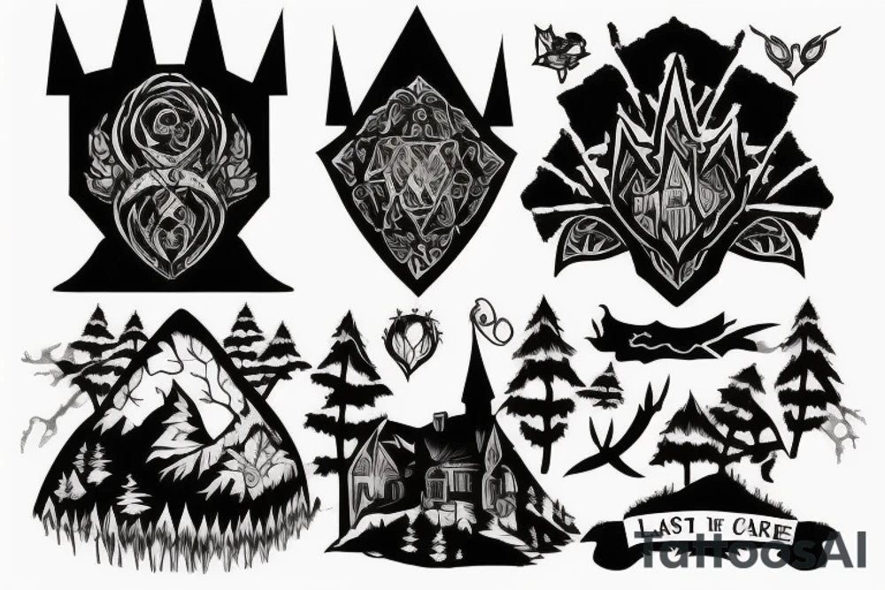 black castle in the forest tattoo idea