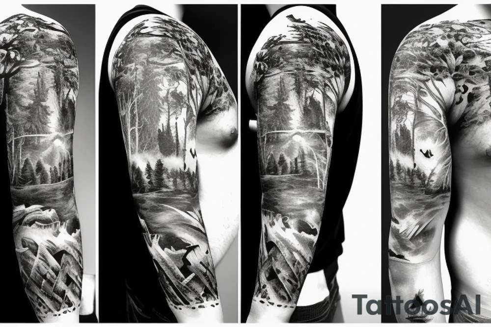 black castle in the forest tattoo idea