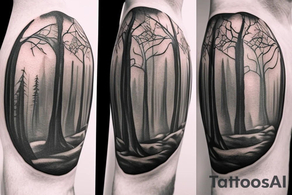black castle in the forest tattoo idea